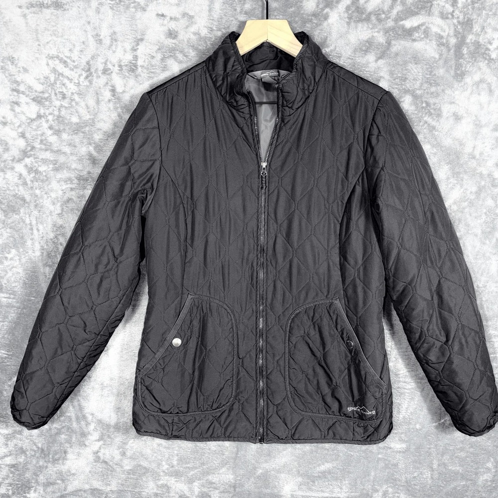 Eddie Bauer Womens Quilted Jacket Puffer Coat Size M Black Full Zip Pockets